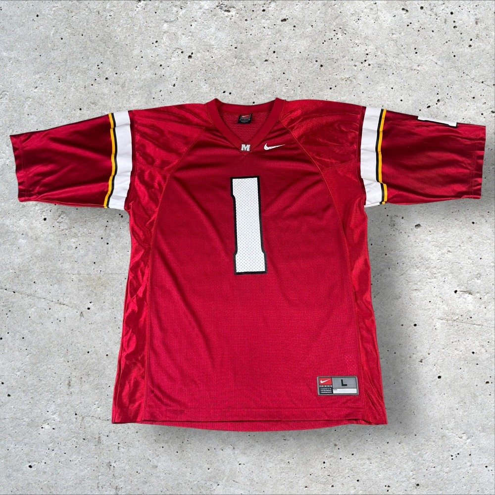 Vintage Team Nike Maryland Terps Football Jersey Men's Large #1 Red NCAA‎